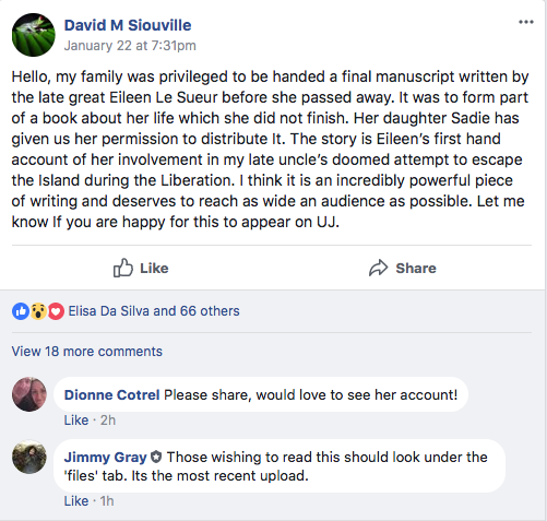  a desperate attempt Eileen le sueur facebook post occupation escape