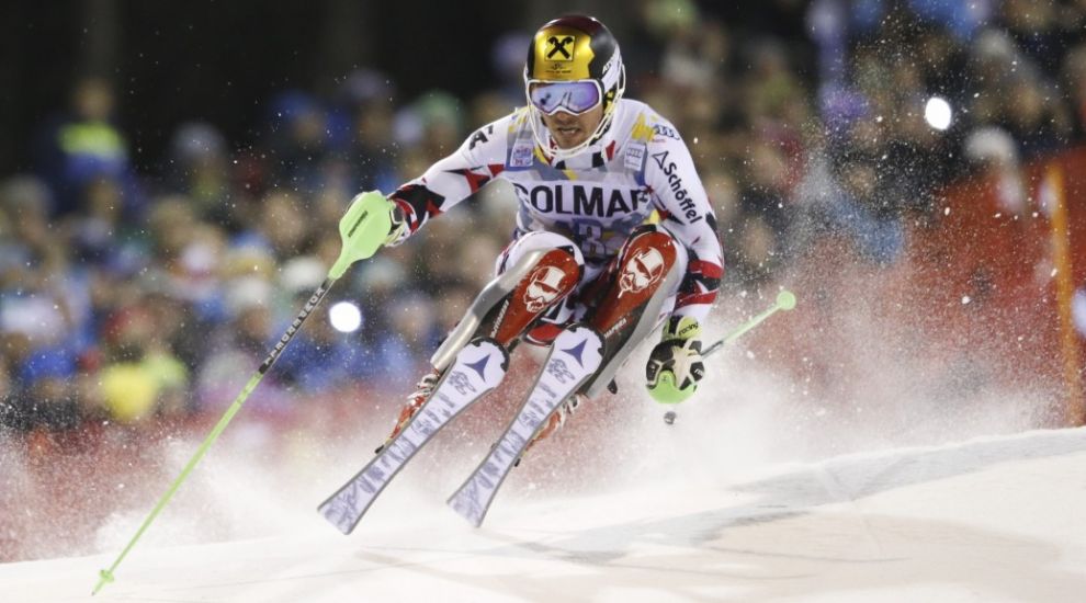 Watch as a drone falls out of the sky missing slalom skier Marcel Hirscher by centimetres