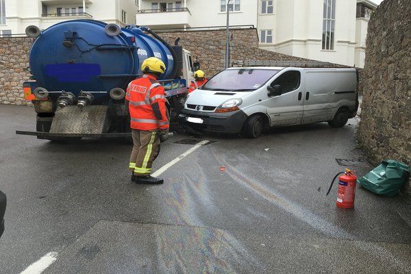 Van and oil tanker collide