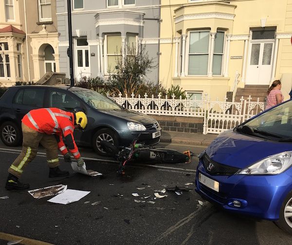 Teenage motorcyclist injured in crash with car