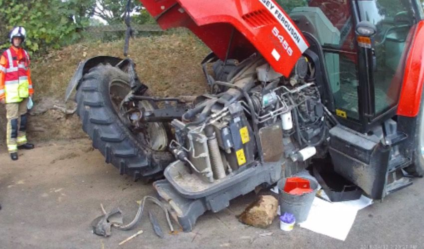 Tractor driver in hospital after roadside crash