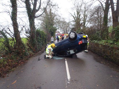 Car flipped at Hougue Bie