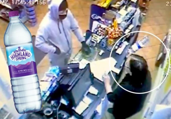 WATCH: “Hero” shop worker scares off armed robber with water bottle