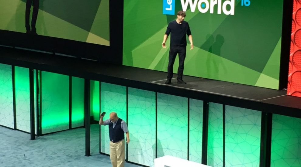 Ashton Kutcher just threw a phone off a ledge at Lenovo Tech World