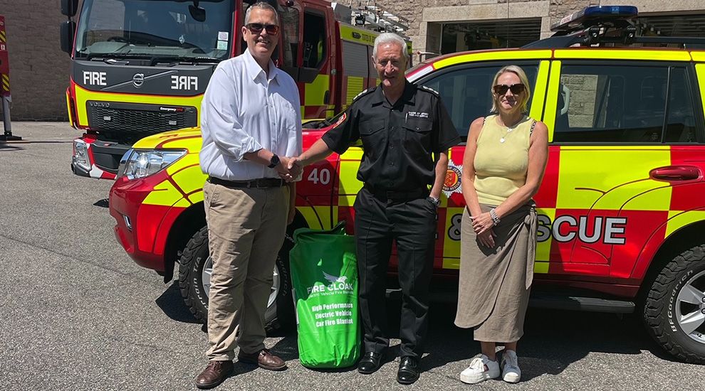 JDC donates two Electric Vehicle Fire Blankets to Jersey Fire and Rescue